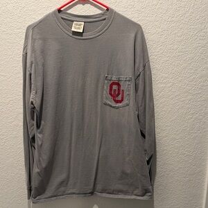 Comfort Colors Gray Long Sleeve Shirt with Red Logo OU